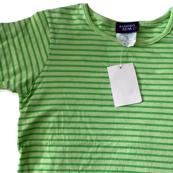 RUGGED BEAR NEW NWT SUMMER CASUAL  GIRLS GREEN STRIPE TOP SHIRT TSHIRT SIZE 6 7 - Picture 3 of 5